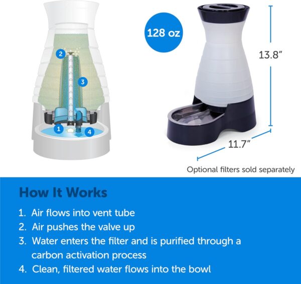 PetSafe Healthy Pet Water Station- Medium, 1 gal Capacity- Gravity Cat & Dog Waterer- Removable Stainless Steel Bowl Resists Corrosion & Stands Up to Frequent Use- Easy to Fill- Filter Compatible - Image 3