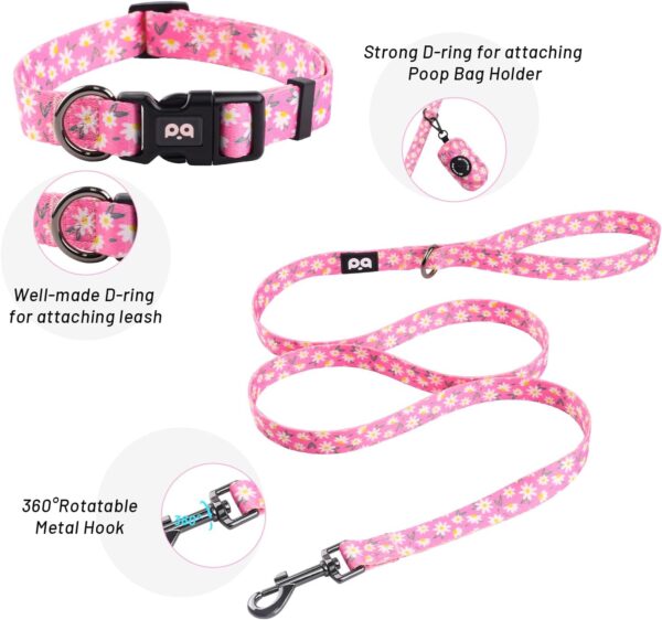 QQPETS Dog Harness Collar Leash with Poop Bag Holder 4 PCS Set, Adjustable No Pull Soft Mesh Padded Vest for Small Medium Large Pet Puppy Outdoor Walking (Daisy Pink, S (Chest 16.1”-22”)) - Image 4