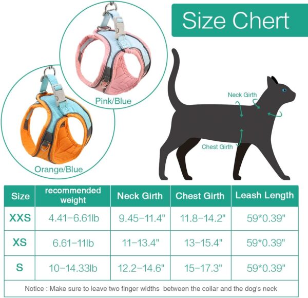 ORIA Pet Harness, Dog Harness, Cat Harness and Leash Set, Breathable Pet Vest, Reflective Strips Jacket for Small Kitten, Puppy, Rabbit, Orange and Blue, XXS - Image 2