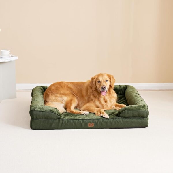 EHEYCIGA Orthopedic Dog Beds for Extra Large Dogs, Waterproof Memory Foam XL Dog Bed with Sides, Non-Slip Bottom and Egg-Crate Foam Big Dog Couch Bed with Washable Removable Cover, Dark Green - Image 8