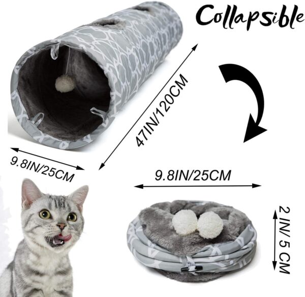 LUCKITTY Geometric Straight Cat Tunnel with Plush Inside,Cats Toys Collapsible Tunnel Tube with Balls, for Rabbits, Kittens, Ferrets,Puppy and Dogs, Diameter 9.8 Inch - Image 5