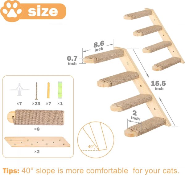 Cat Climbing Shelves Wall Mounted 2PCS Four Cat Steps Reversible Left & Right Direction, Cat Shelf Stairway for Wall with Jute Scratching Ladder Cat Wall Shelves Furniture for Perch Sleeping - Image 4