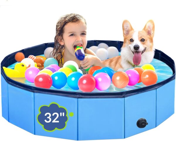 Dog Pool, Foldable Pet Swimming Pool with 6mm High-Strength PP Board, Hard Plastic Collapsible Doggy Pools for Small Dogs Kitty Duck,Non-Slip Doggie Bathtub Quick to Set Up and Drainage Hole(32x8in)