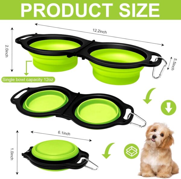 Collapsible Silicone Cat and Dog Travel Bowls,2 in 1 Foldable Pet Feeding and Watering Dish for Walking Camping Hiking with Carabiner (Green) - Image 2