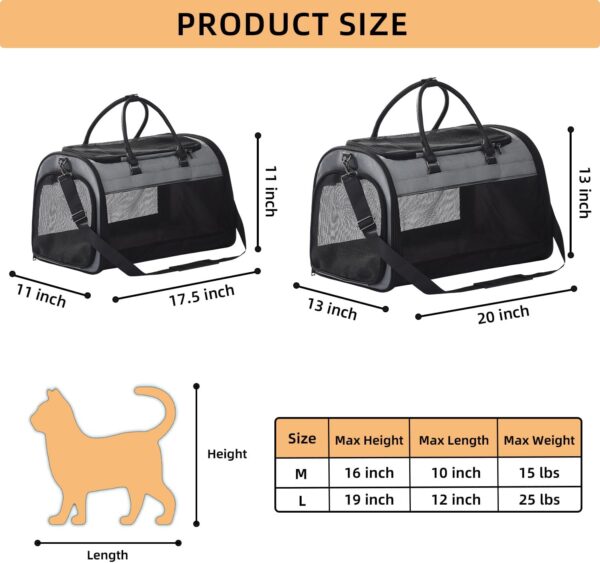 PET MARVEL Cat Carrier Soft Sided for Small Medium Cats Puppy up to 15 Lbs, Airline Approved Mesh Pet Travel Bag, Breathable Bite-Resistant Fabric with Removable Washable Mat - Image 2