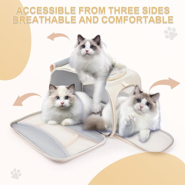 Cat Carrier for Cat, Puppy Airline Approved, Pet Carrier Bag with Solid Outer Frame Design, Foldable Bowl, Adjustable Shoulder Strap, Cat Carrier for Travel, Outdoor Max 15 lbs, Beige - Image 2