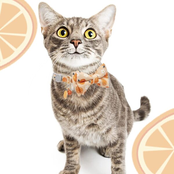 Faygarsle 2 Pack Cute Cat Collar with Bell Breakaway Bowtie Cat Collar for Male Female Cats Soft Fancy Orange Yellow Cat Collar Pineapple Orange Pattern Summer Cat Collar for Boy Girl Cats - Image 7