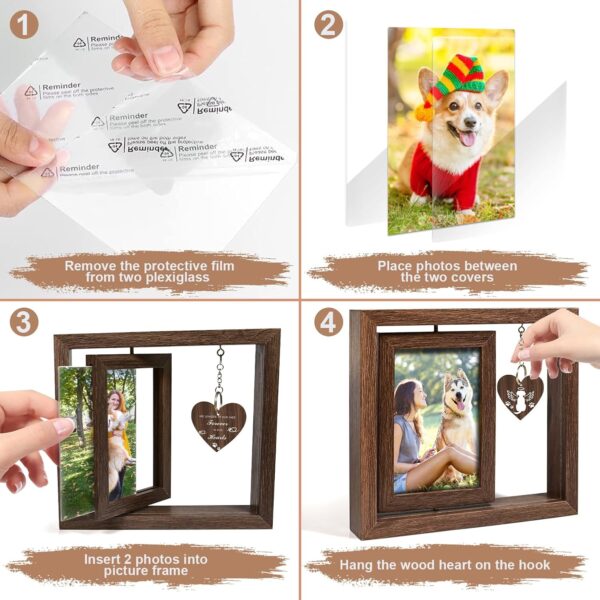 Dog Memorial Picture Frame, Pet Memorial Gifts for Dogs Rotating Wooden Photo Frame 4x6in, Dog Memorial Gifts for Loss of Dog, Rainbow Bridge Pet Loss Sympathy Gift for Dog Lovers - Image 4