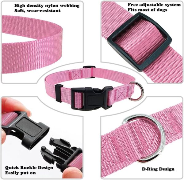 Pink Dog Collar Basic Adjustable Dog Collars for Puppy Small Medium Large Dogs Girls with Breathable Quick Release Nylon Pet Collar - Image 3