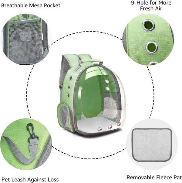 Henkelion Travel Backpack Bubble Carrying Bag for Small Medium Dogs Cats, Space Capsule Pet Carrier Dog for Hiking, Airline Approved - Green - Image 3