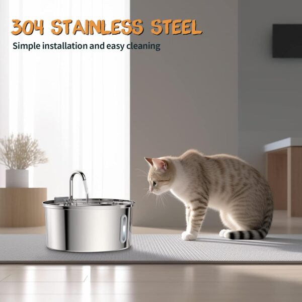 Tomxcute Cat Water Fountain,Stainless Steel Cat Fountain 3.2L/108oz Automatic Pet Fountain with Water Levels Window,Ultra-Quiet Pump and 3 Replacement Filters & for Multiple Pets - Image 4