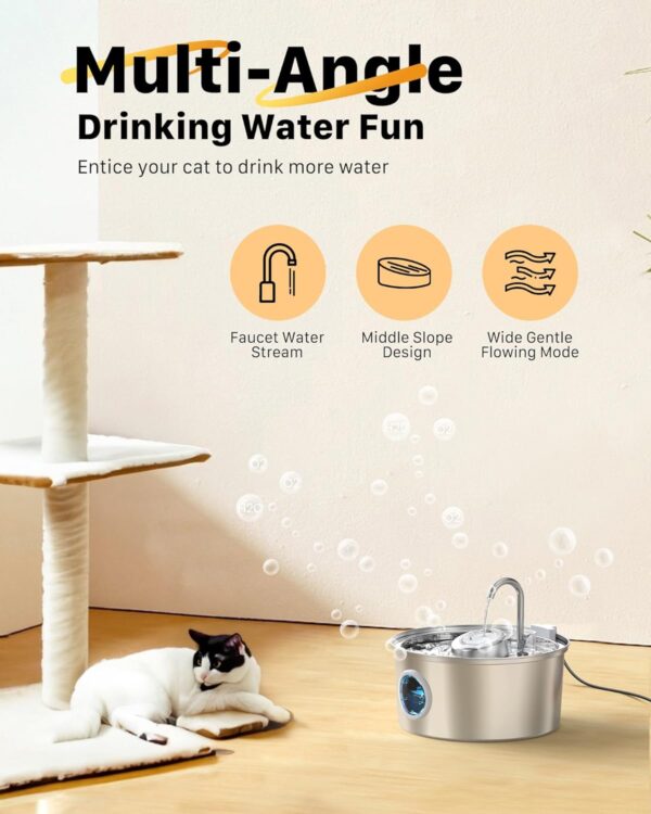 Cat Water Fountain Stainless Steel: Cat Fountain for Drinking Dog Water Bowl Dispenser 108oz/3.2L Automatic Kitty Spout Metal Pet Water Fountain Indoor KOOGMOON - Image 7