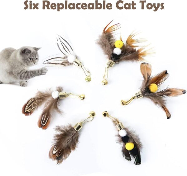 Cat Insect Feather Toys Replacement Cat Toy Wand Refills, 6 Pieces Natural Insect Cat Toy Feathers Refill, Interactive Cat Teaser Wand Attachments, with Bell - Image 3