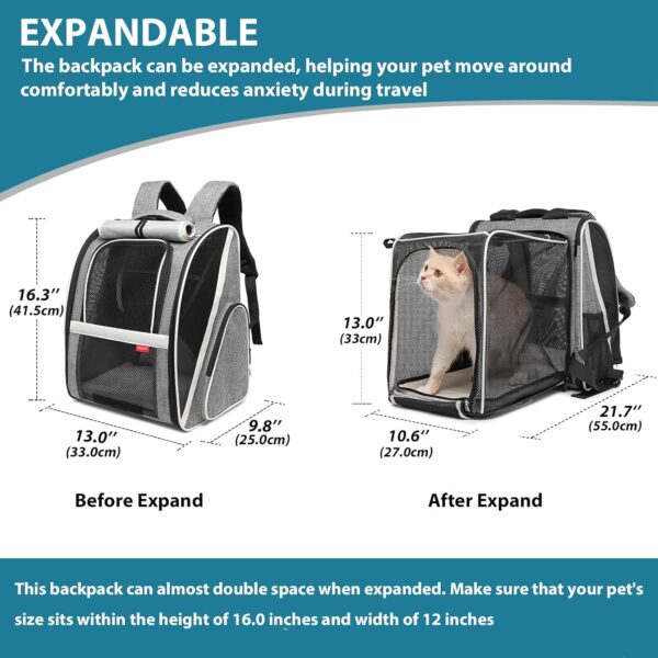 Large Cat Carrier Backpack, Expandable Pet Carrier Backpack for Small Dogs Medium Cats, Dog Carrier Backpack, Airline Approved Foldable Puppy Backpack Carrier for Travel, Hiking (Grey, Large) - Image 2