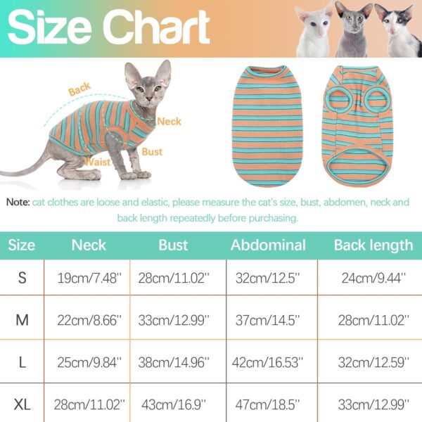 Sphynx Cat Clothes, Breathable Hairless Cat Shirts, Stripe Kitten T-Shirts Sleeveless, Pullover Cat Sweaters, Pet Summer Apparel for Sphynx, Cornish Rex, Devon Rex, Peterbald, Small Dogs - Image 4