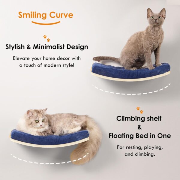 Cat Wall Shelves,Curved Cat Shelves and Perches for Wall,Wood Cat Climbing Shelf Floating Cat Wall Furniture,Cat Bed Hammock with Comfortable Cat Cushion - Image 4