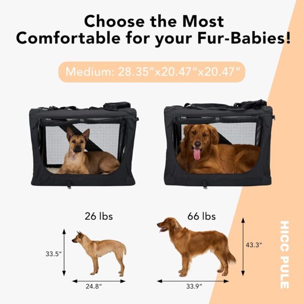 Collapsible Portable Dog Crate, 28 Inch Dog Crate Ideal as Travel Dog Crate for Medium/Small Dogs, 3-Door Soft-Sided Pet Kennel for Indoor & Outdoor, Car Trip, Black - Image 2