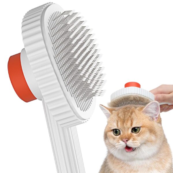 Cat Brush for Indoor Cats, Cat Brush for Shedding, Cat Hair Brush for Long and Short Haired Cats, Self-cleaning Cat Slicker Brush Remove Mats and Loose Hair Easily