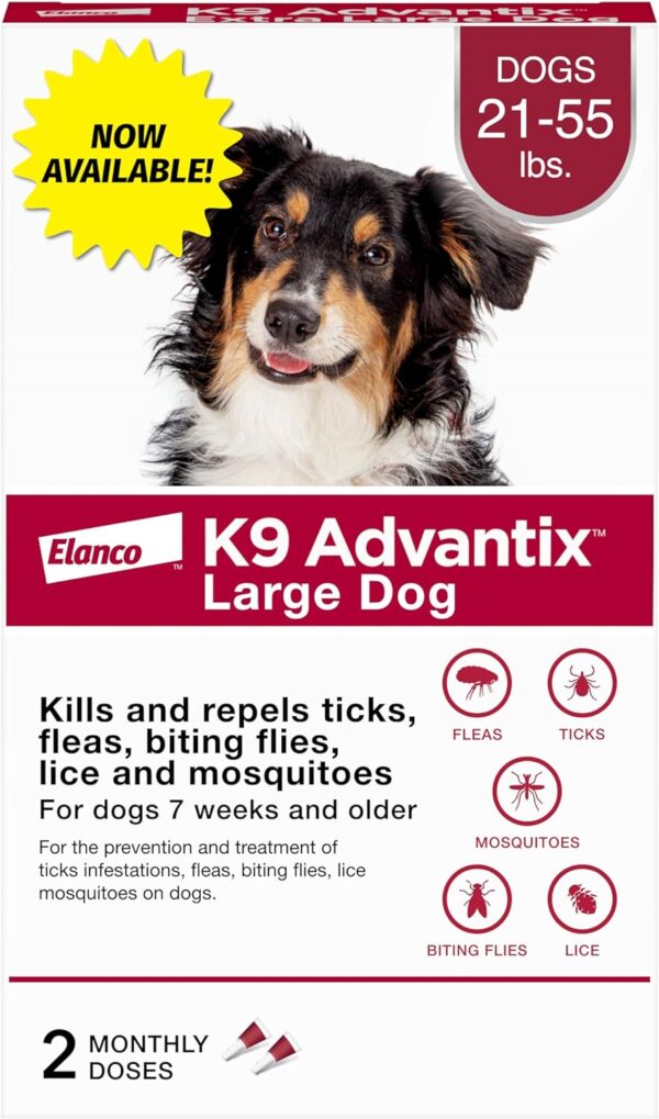 K9 Advantix Flea, Tick & Mosquito Prevention for Dogs 21-55 lbs. | Flea Drops for Large Dogs | Apply Monthly | 2 Treatments