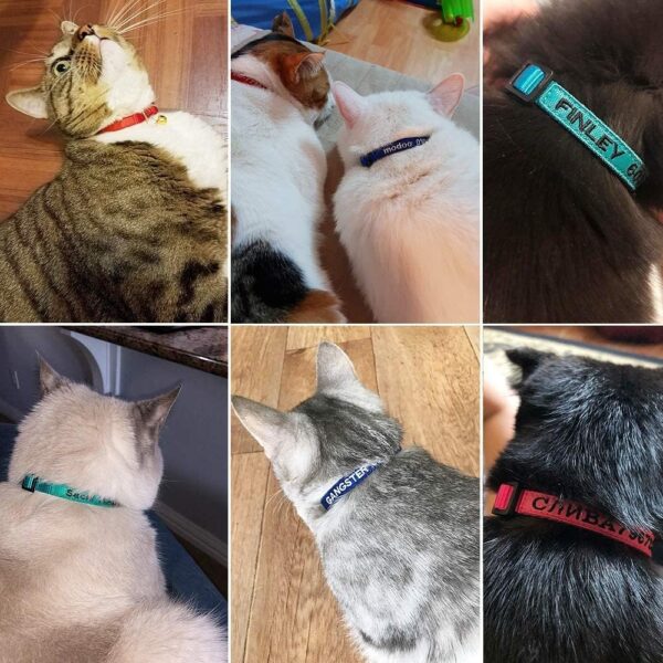 Personalized Nylon Cat Collar Breakaway with Bell - Custom Embroidered Text ID Collars with Pet Name and Phone Number - Image 7