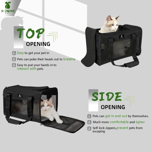 X-ZONE PET Cat Carrier Pet Carrier Portable Kitten Carrier for Small Medium Cats under 25 Lbs,Cat Carrying Case with Removable Fleece Pad,Airline Approved Soft Sided Pet Travel Carrier - Image 3