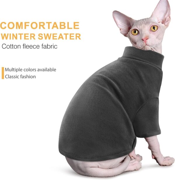 Idepet Sphynx Cats Sweater 2 Pack,Turtleneck Hairless Cat Shirt Soft and Warm Kitten Clothes with Sleeves Pullover Pet Winter Pajamas Jumpsuit for Cat Puppy (Black&Purple, Large) - Image 3