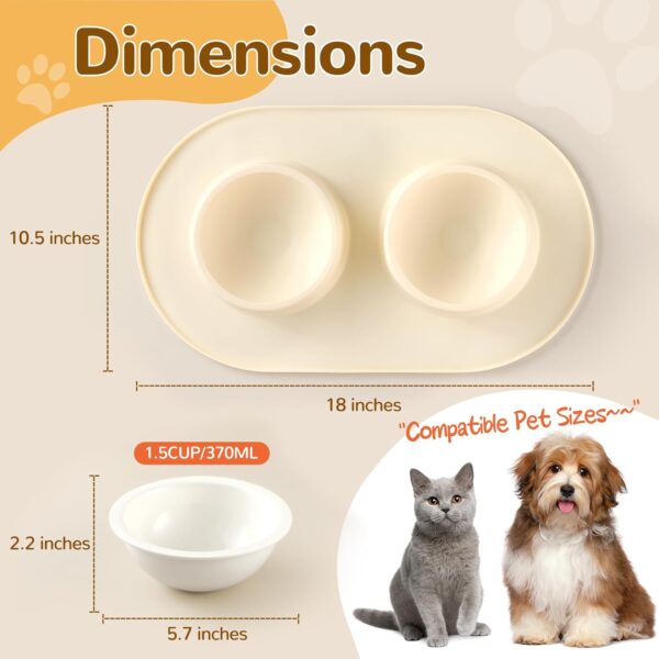 1.5Cup Pet Bowl with Mat Set, 2 Ceramic Dog Bowls for Small Size Dog, Non-slip Waterproof Silicone Dog Feeding Mat, Puppy Dog Food Bowl, Dog Supplies, Pet Accessories, BPA Free——Beige - Image 5