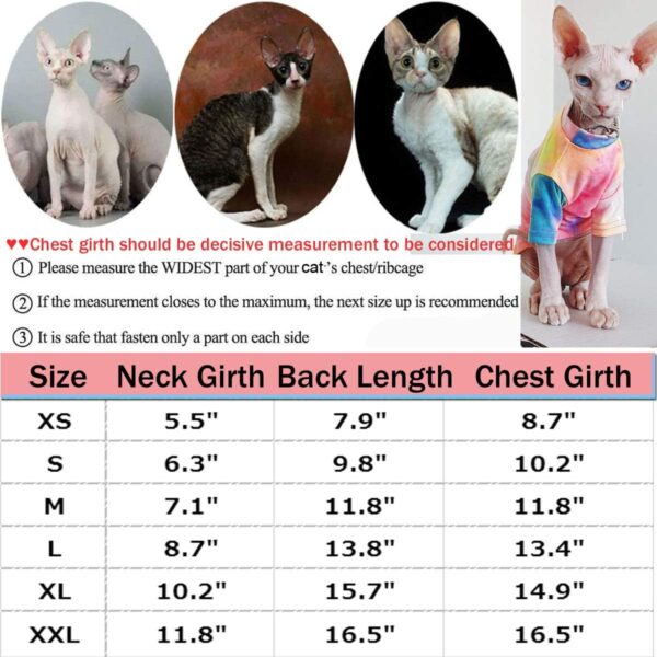 Bonaweite Hairless Cats Rainbow Rendering T-Shirt for Spring Summer Autumn, Breathable Cat Wear Clothes Vest Shirts for Sphynx, Cornish Rex, Devon Rex, Peterbald - Image 7