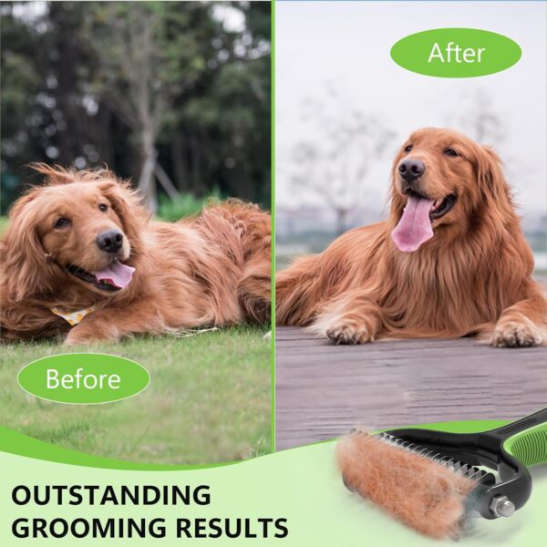 Pet Grooming Supplies - 2-in-1 Professional Undercoat Rake and Pet Brush | Shedding Control for Long Haired Dogs and Cats, Deshedding Tool, Furminator for Dogs, Green - Image 2