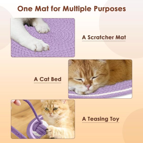 Cat Scratcher Mat, Natural Cotton Rope Cat Scratch Pad, 15.7'' Round Horizontal Floor Cat Scratching Pads for Indoor Cats, Cat Furniture Protector for Wall, Couch, Carpets, Sofas - Image 6