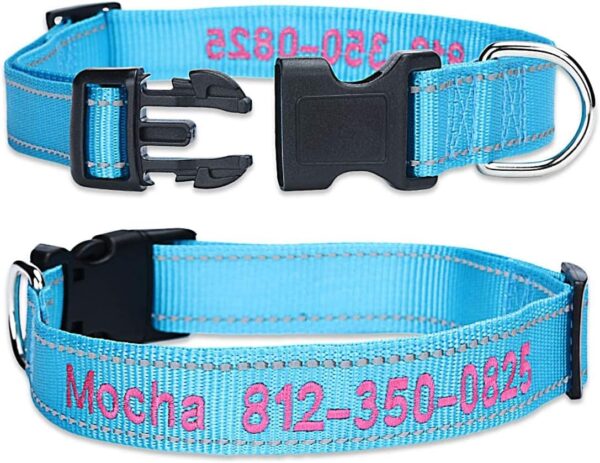 Personalized Dog Collar, Custom Embroidered Pet Name and Phone Number 4 Adjustable Sizes X-Small Small Medium Large Quick Release Buckle and D-Ring - Image 3