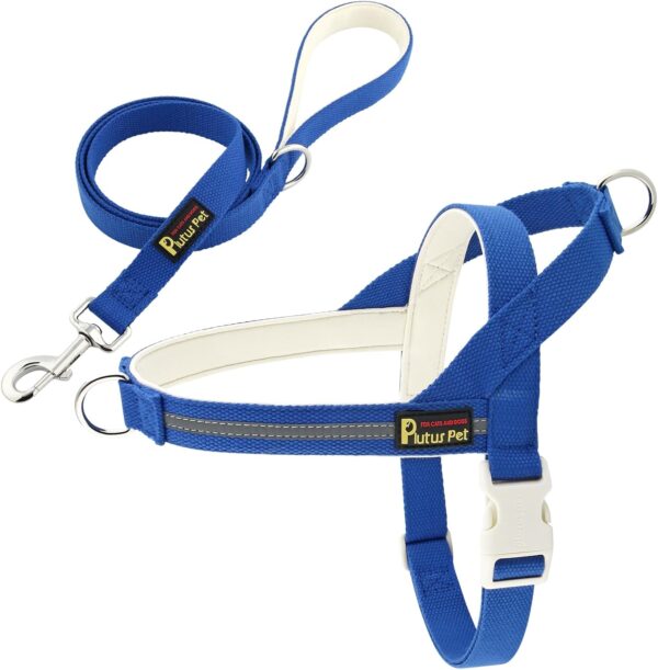 Plutus Pet Cotton Dog Harness and Leash Set, Reflective and Soft Padded, Quick Fit Vest Harness, for Small, Medium and Large Dogs, Royal Blue, M