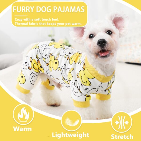 Dog Pajamas Cute Duck Soft Fleece Stretchy Dog Onesie Pet Pjs Fall Dog Clothes for Small Dogs Girl Boy (Medium, Yellow Duck) - Image 2