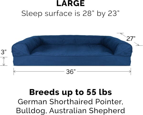 Furhaven Orthopedic Dog Bed for Large/Medium Dogs w/ Removable Bolsters & Washable Cover, For Dogs Up to 55 lbs - Quilted Sofa - Navy (Blue), Large - Image 2