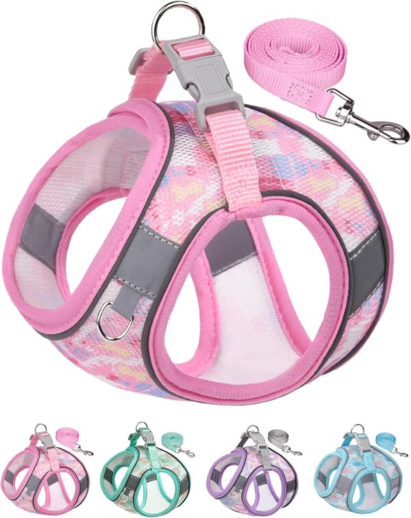 Dog Harness for Small Medium Dogs No Pull, Cat Harness and Leash Set, Puppy Harness for Small Dogs, Xs Dog Harness, Step in Dog Harness, Harness and Leash for Small Dogs. (Pink, XXS)