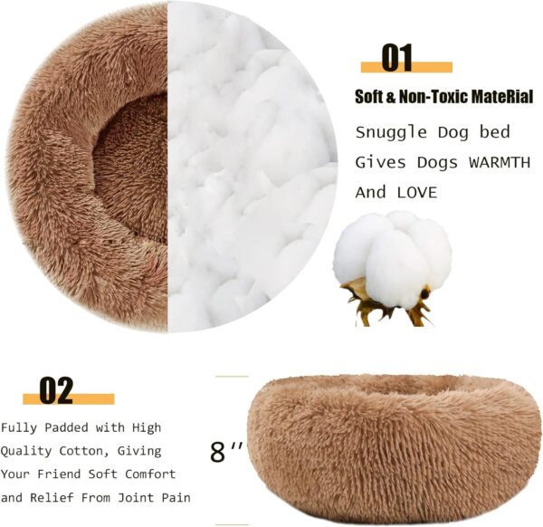 Dog Bed Calming Dog Beds for Small Medium Large Dogs - Round Donut Washable Dog Bed, Anti-Slip Faux Fur Fluffy Donut Cuddler Anxiety Cat Bed(27") - Image 5