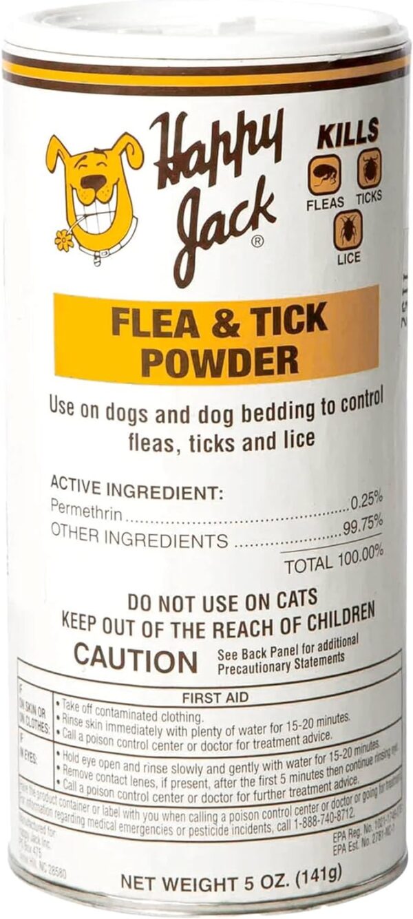 Happy Jack Flea and Tick Powder for Dogs & Puppies, Flea Powder for Carpets, Flea Treatment & Control, Kills Fleas, Ticks & Lice, Odorless & Non-Staining, Dust on Sleeping Quarters & Furniture (5 oz) - Image 7