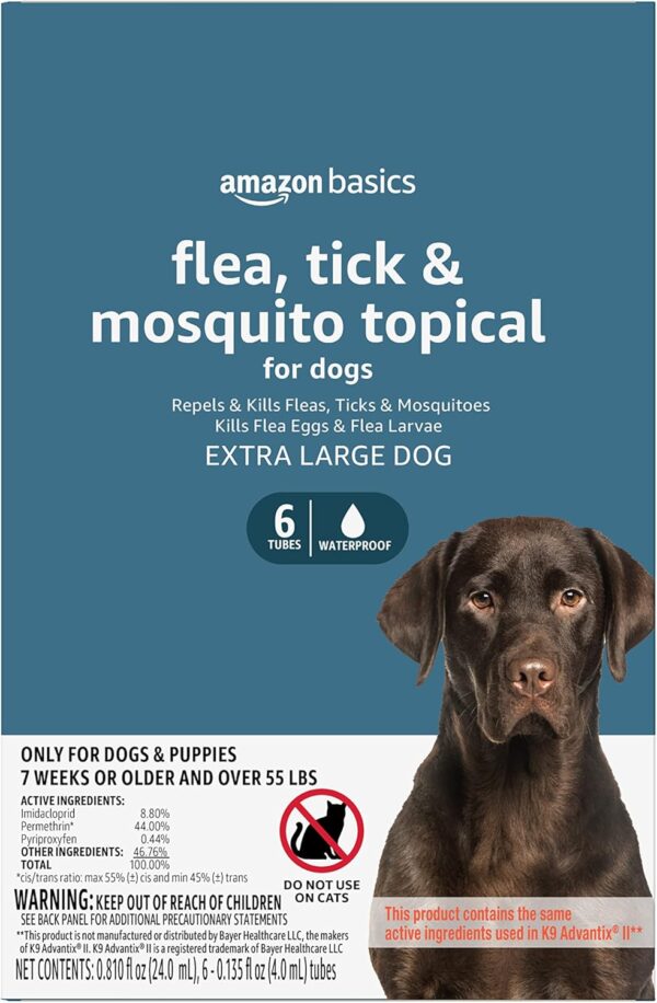 Amazon Basics Flea, Tick & Mosquito Topical Treatment for X-Large Dogs (over 55 pounds), 6 Count (Previously Solimo) - Image 2