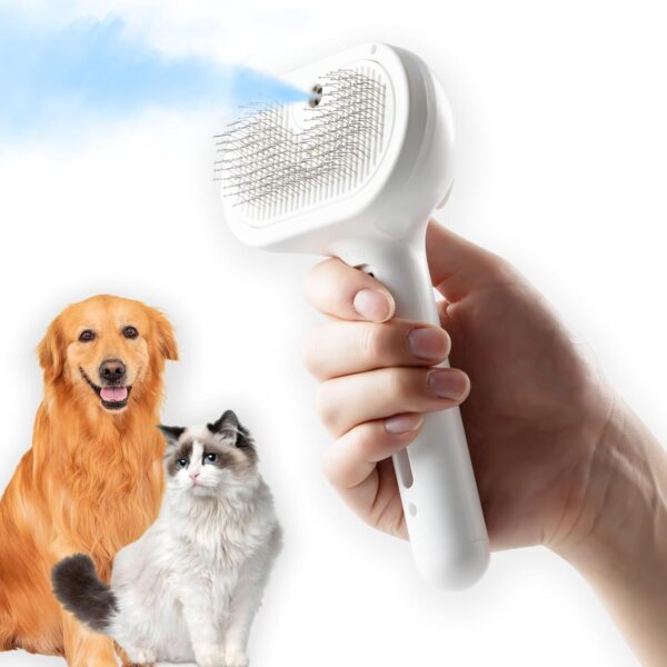 Pet Steam Brush for Shedding, Short & Long Hair Cat Grooming, Dog Steamy Self Cleaning Spray Brush with Release Button, Anti-Static Mist Hair Comb With Steel Bristles Pet Supplies