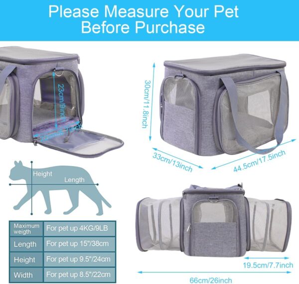 Expandable Pet Carrier for Cat Dog Travel Bag: Airline Approved Collapsible Pet Travel Crate with Removable Fleece Pad Expansion Panels Soft-Sided Portable Washable Fit for Small Animal Foldable Bag - Image 3