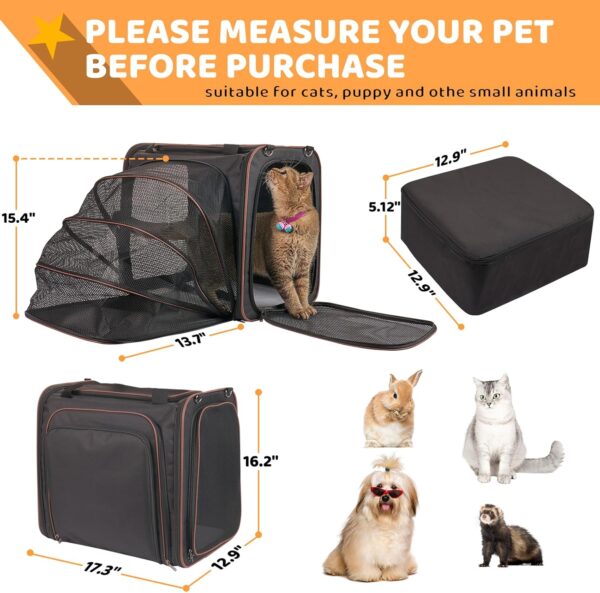 Cat Travel Carrier with Litter Box, Cat Carrier for Car Travel, Expandable Cat Carrier with Travel Litter Box, Soft Sided Cat Carrier for Cats/Puppies, Pet Crate for Car Travel Black - Image 3