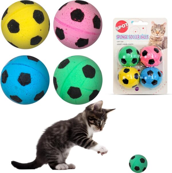 SPOT Sponge Soccer Ball Cat Toys - Interactive and Colorful Plush Toy, Fun for Cats and Kittens to Bat and Chase, Keep Cats Entertained - 1.5" Assorted 4- Pack