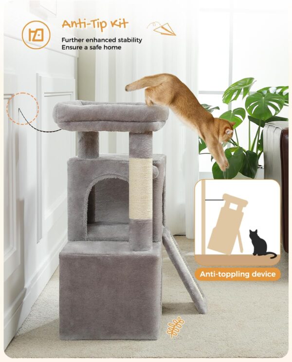 PAWZ Road Cat Tree, 30 Inches Cat Tower with Dual Condos for Indoor Cats, Plush Cat House with Padded Perch, Scratching Ramp and Posts and Replaceable Balls-Gray - Image 6