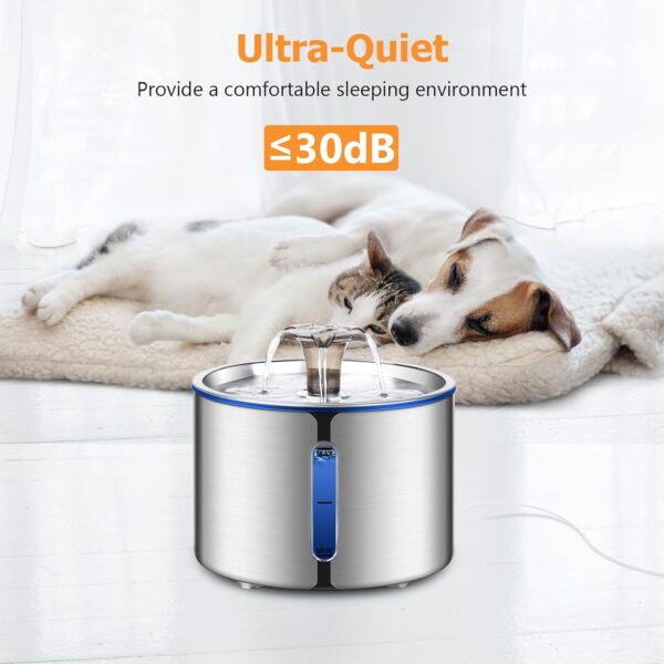 Cat Water Fountain, BOORCA 84oz/2.5L Stainless Steel Pet Water Fountain, Automatic Dog Water Dispenser with Water Level Window, Ultra-Quiet Pump, Perfect for Cats, Dogs and Multiple Pets - Image 4