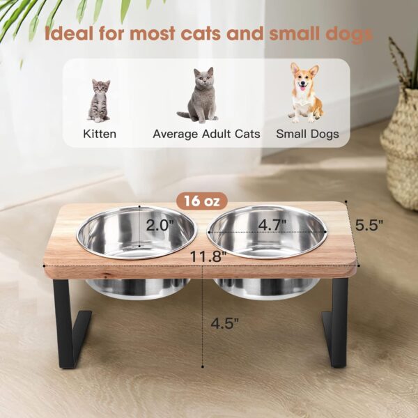 Elevated Cat Bowls, 15° Tilted Raised Cat Food Bowls Wood Pet Bowls with Stand Anti Vomiting 2 Stainless Steel Bowls for Cats and Puppy - Image 5