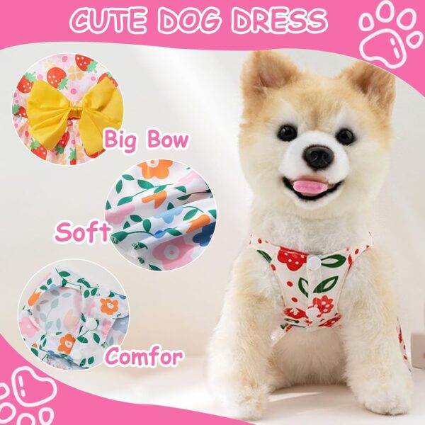 4 Pieces Dog Dresses for Small Dogs Girl Floral Cute Girl Dog Clothes with Bowknot Summer Puppy Clothes Pet Flowers Dresses Female Dog Clothes for Small Dog Girl (Floral, X-Small) - Image 4