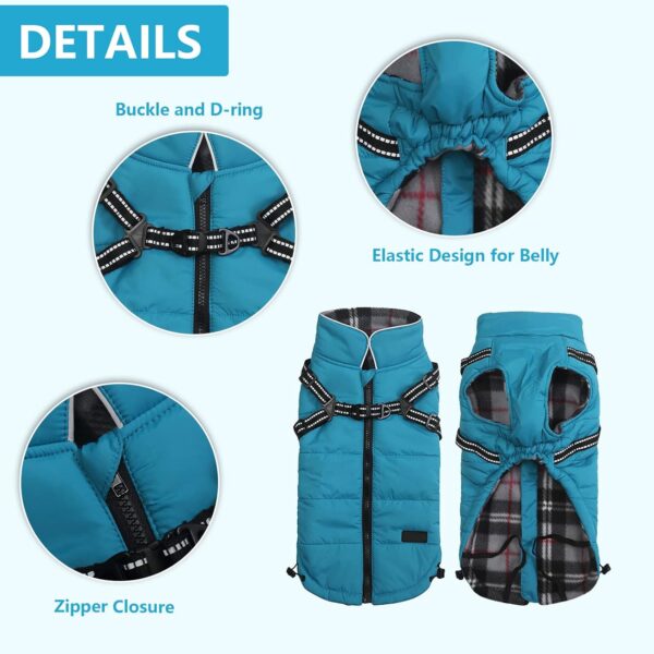 Winter Warm Coat Geyecete Waterproof Dog Winter Jacket with harness traction belt,Pet outdoor jacket Dog autumn and winter clothes for Medium, small Dog-Blue-S - Image 2