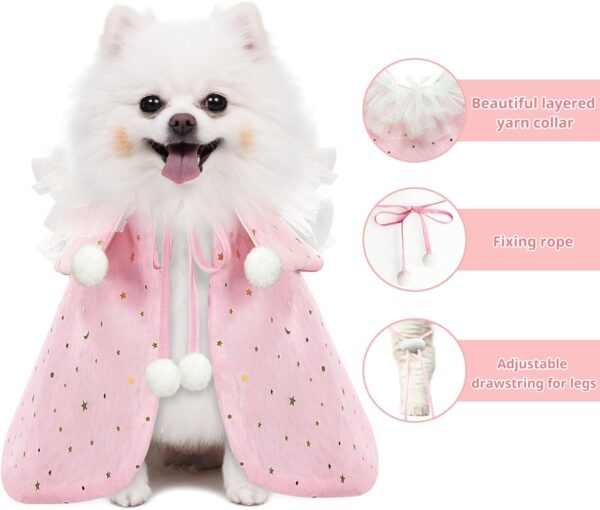 Pet Wedding Costume for Cat Small Dogs, Sparkly Cat Clothes Tulle Cloak for Puppy Kitten, Halloween Dog Outfit Suit for Party Holiday Christmas, Pink - Image 4