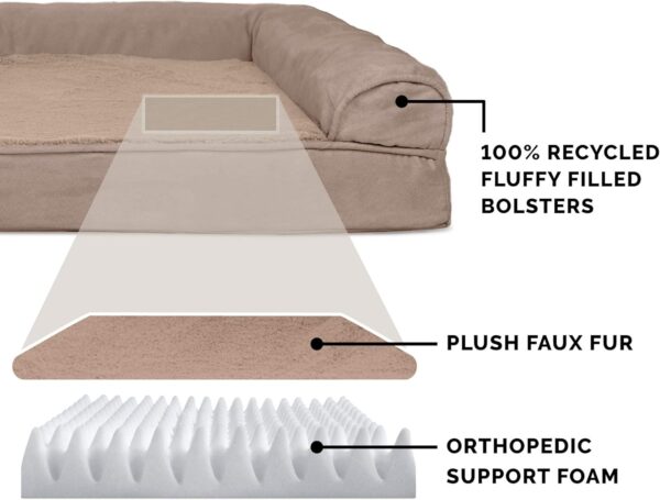 Furhaven Orthopedic Dog Bed for Large/Medium Dogs w/ Removable Bolsters & Washable Cover, For Dogs Up to 55 lbs - Plush & Suede Sofa - Almondine, Large - Image 4