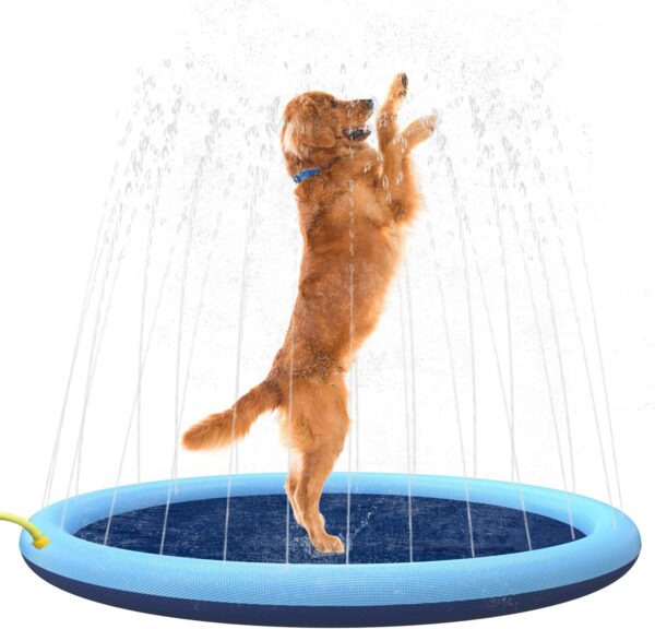 Splash Sprinkler Pad for Dogs Kids,59’’ Thicken Dog Pool with Sprinkler,Pet Outdoor Play Water Mat Toys for Dogs Cats and Kiddie